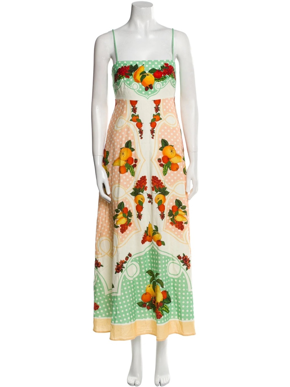 Caroline Constas Green, Yellow and Orange Fruit-Print Maxi Dress